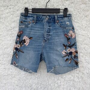 Abercrombie & Fitch High Rise Girlfriend‎ Denim Cut off Shorts Floral Sz 25 Boho